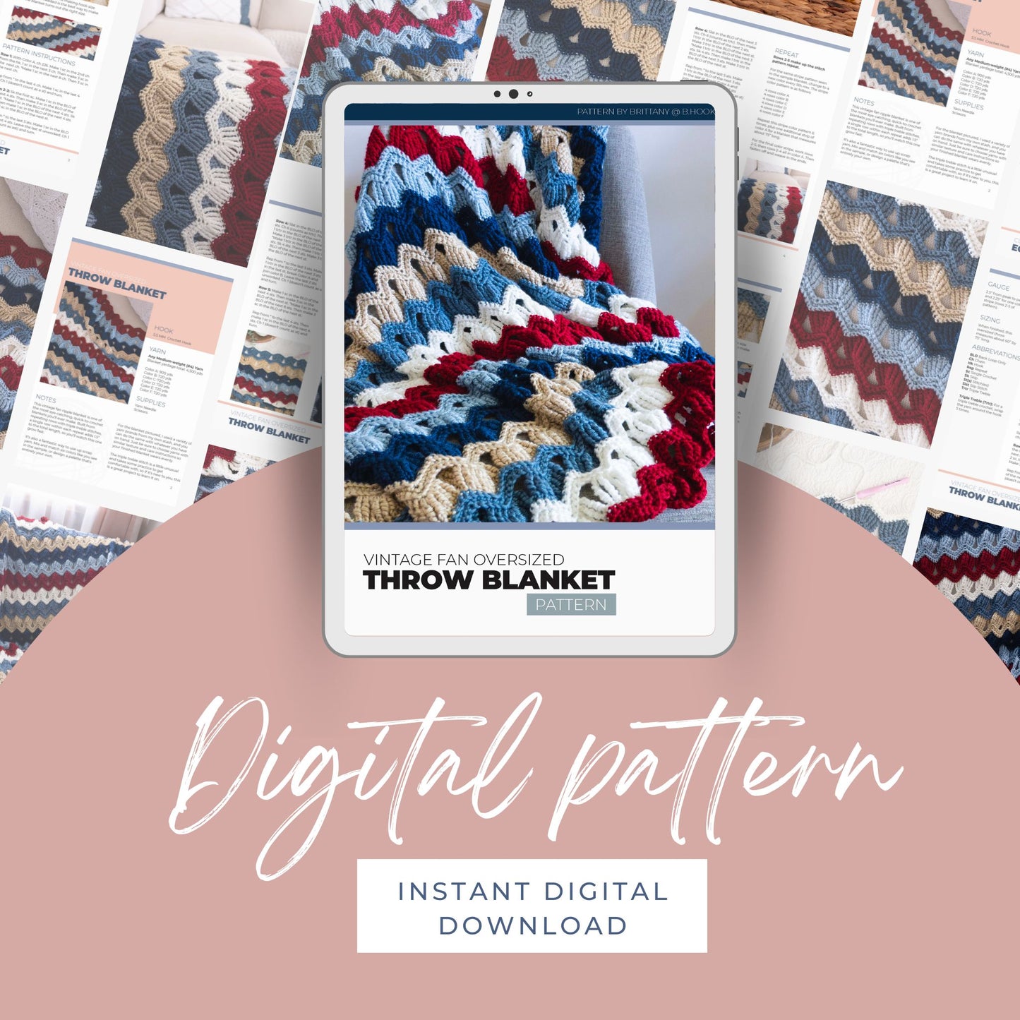 Vintage Fan Crochet Throw Blanket