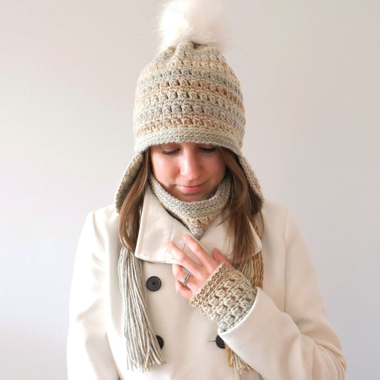 Crochet Winter Pattern Set: Hat, Cowl, Wrist Warmers