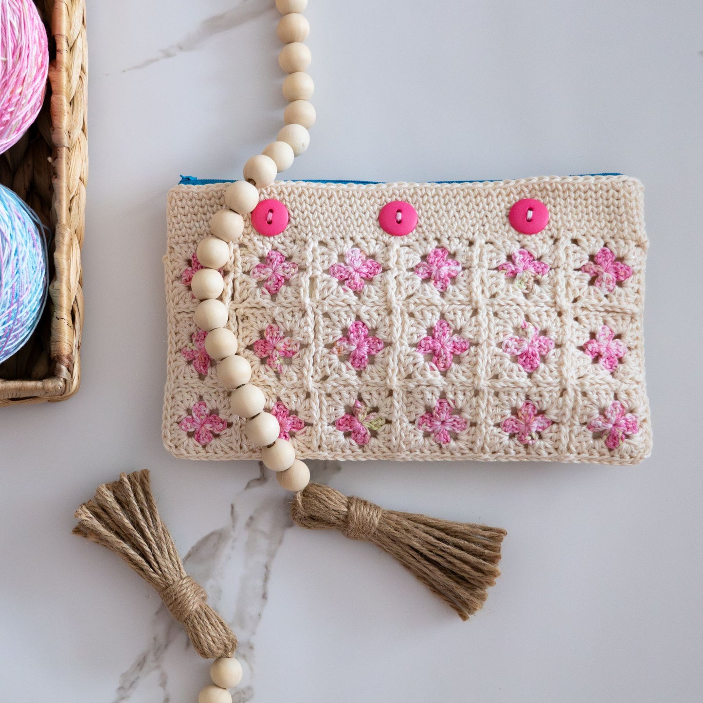 Crochet Granny Square Zipper Pouch