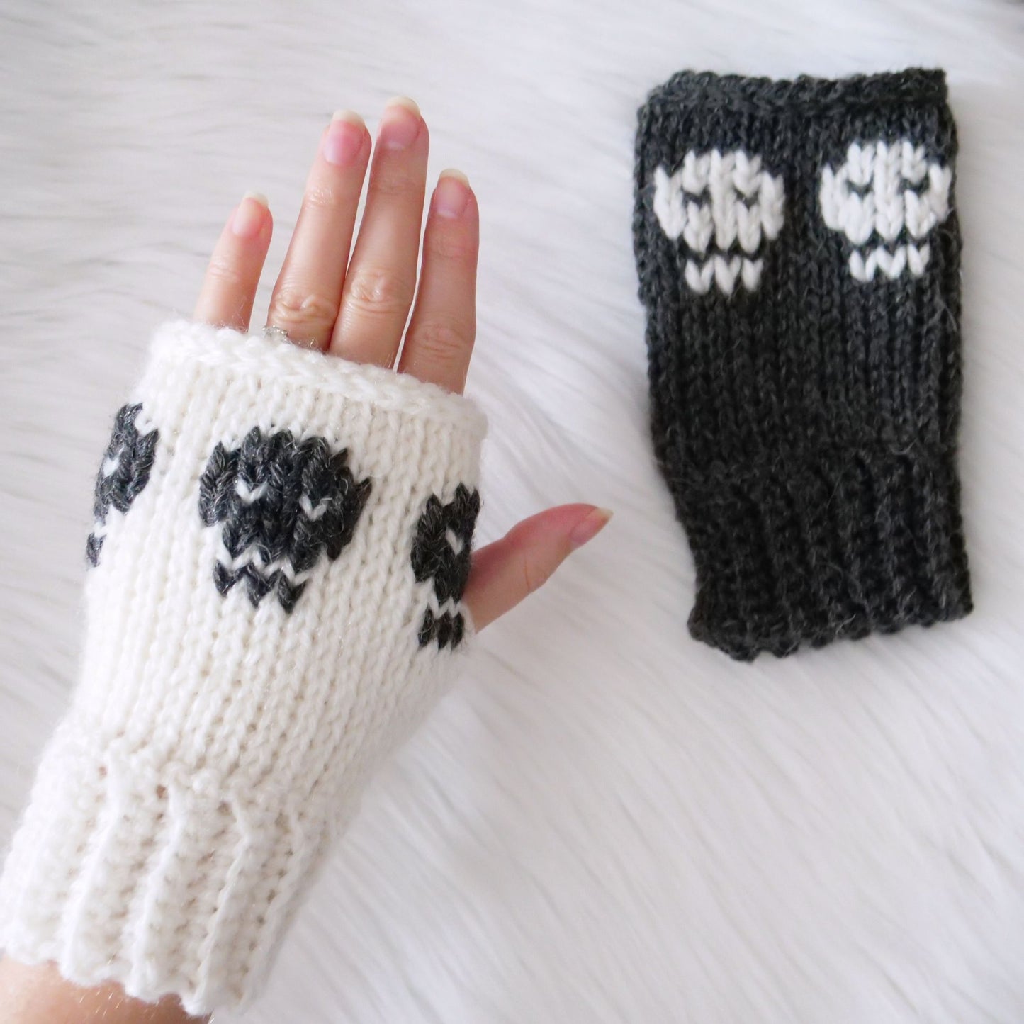 Spooky Skull Tunisian Crochet Hand Warmers