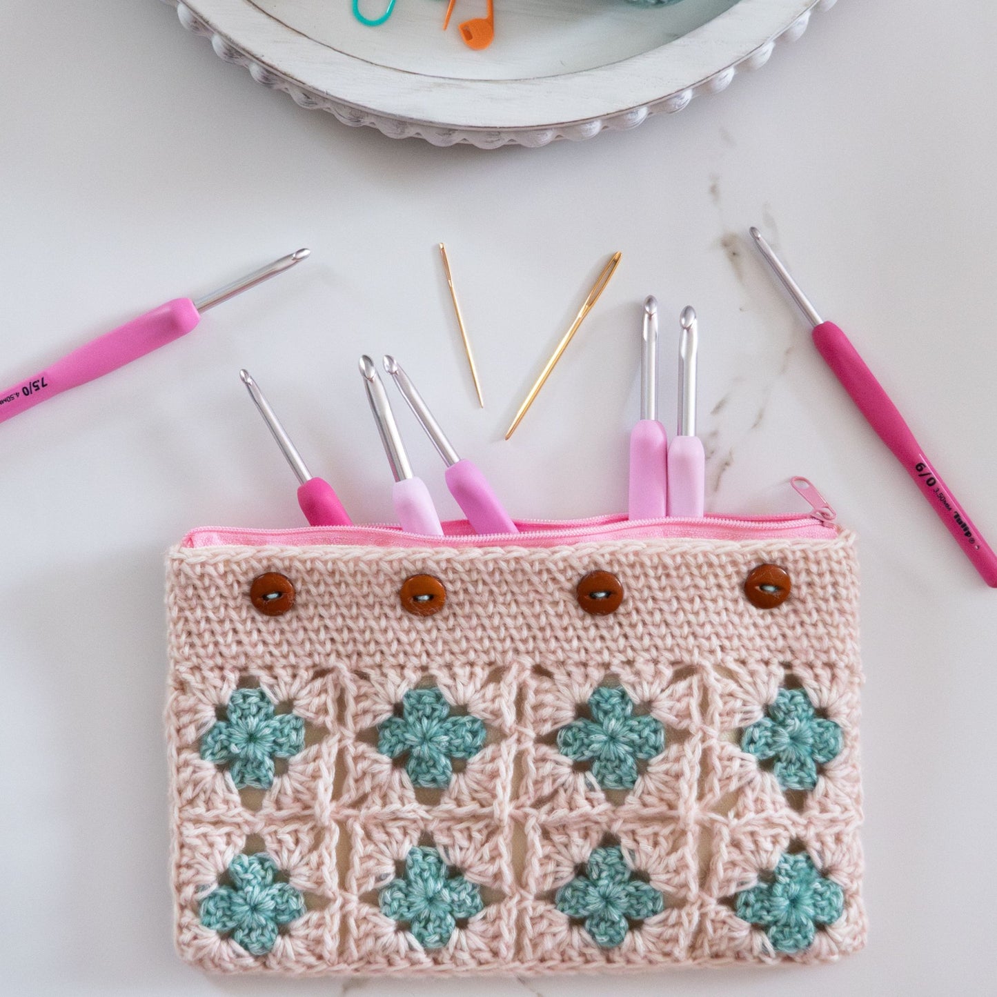 Crochet Granny Square Zipper Pouch