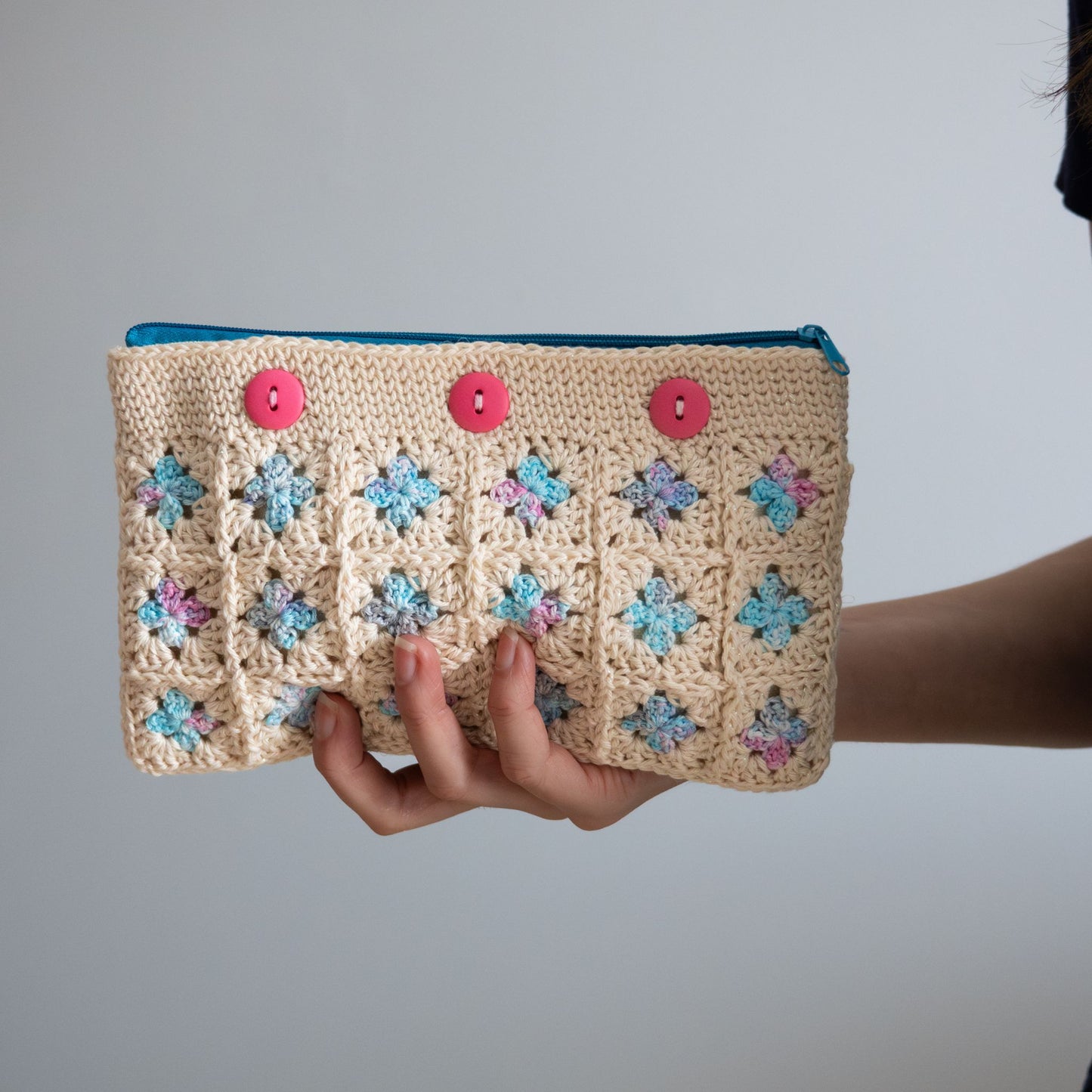 Crochet Granny Square Zipper Pouch