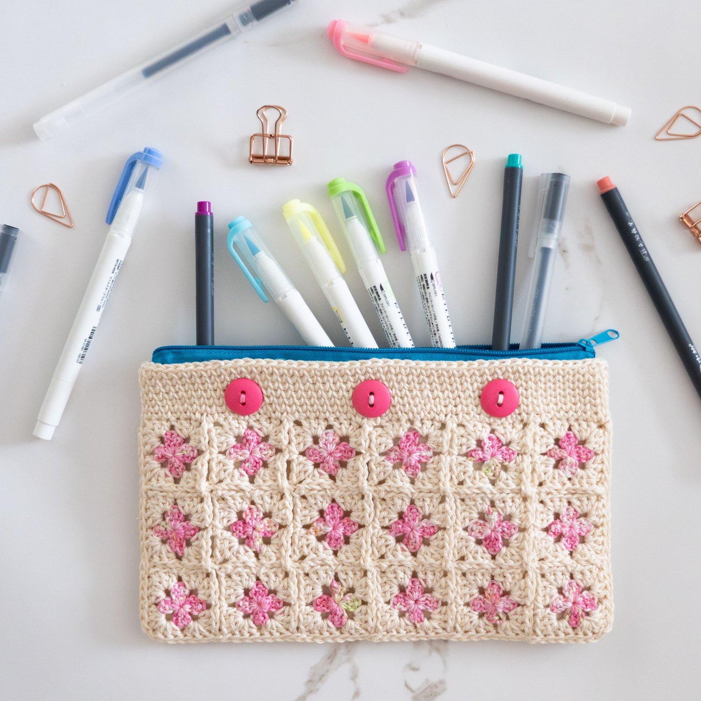 Crochet Granny Square Zipper Pouch