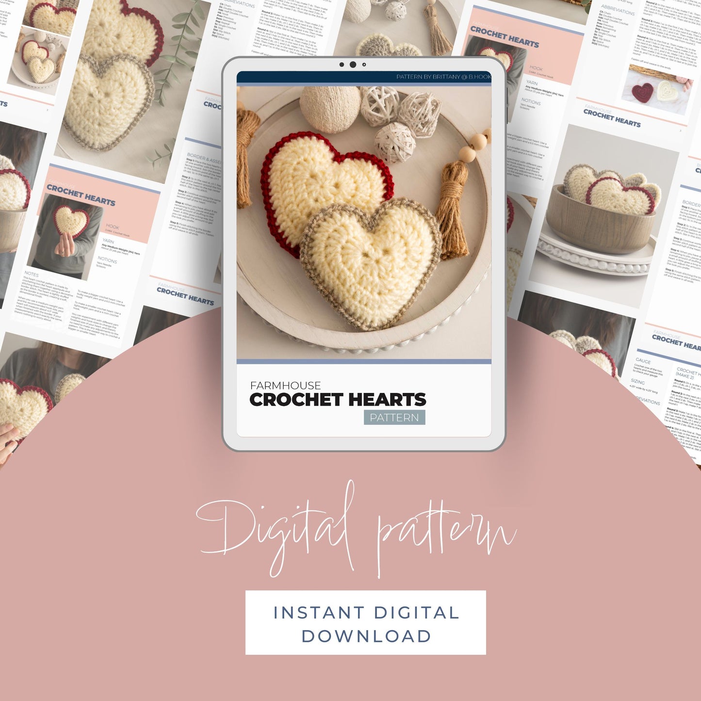 Farmhouse Stuffed Crochet Hearts