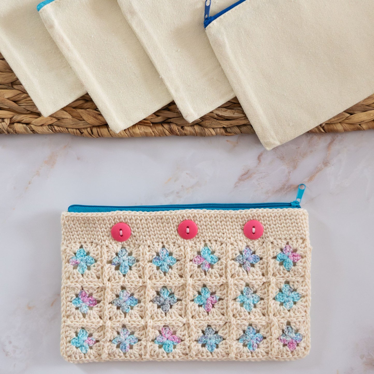 Crochet Granny Square Zipper Pouch