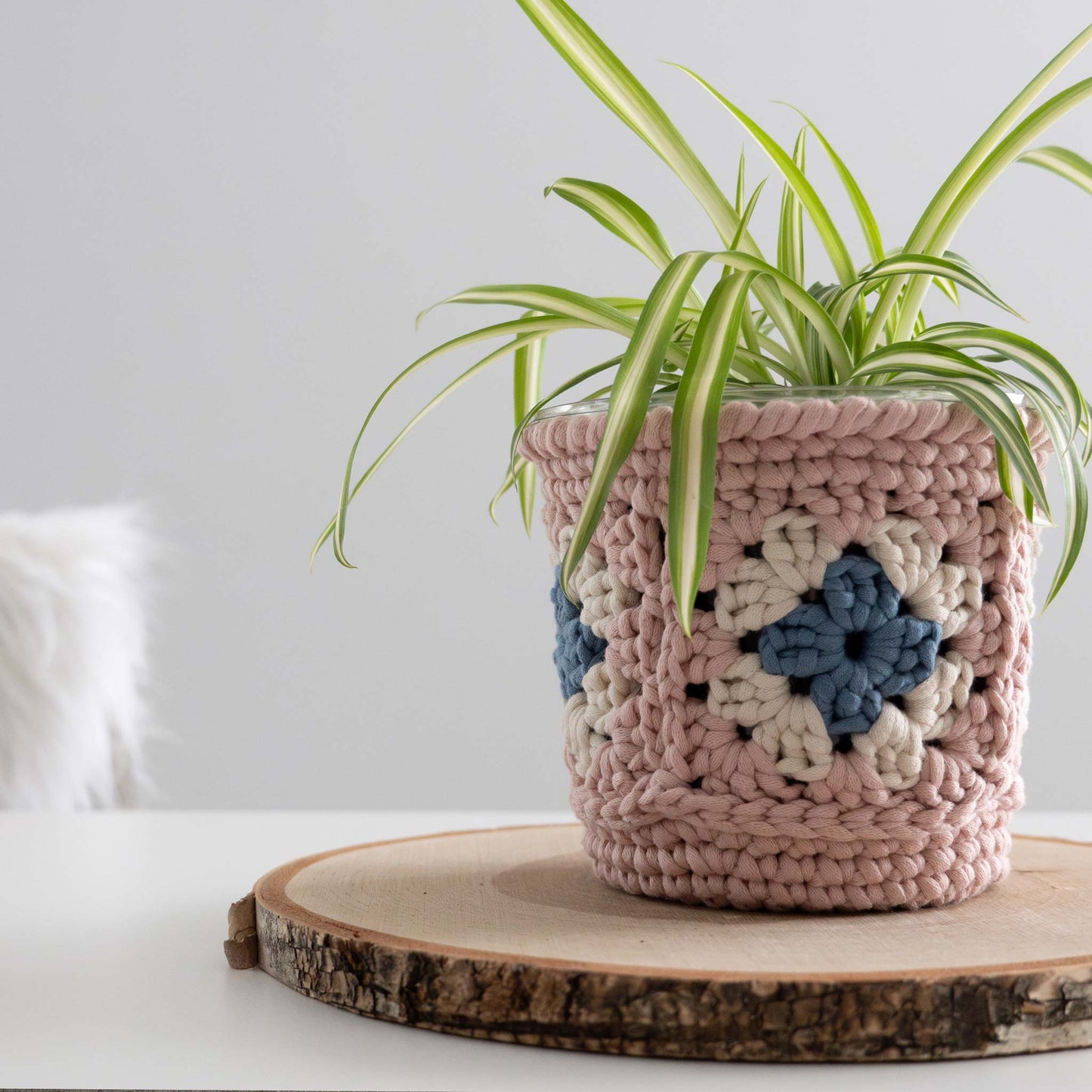 Crochet Granny Square Plant Pot Cover