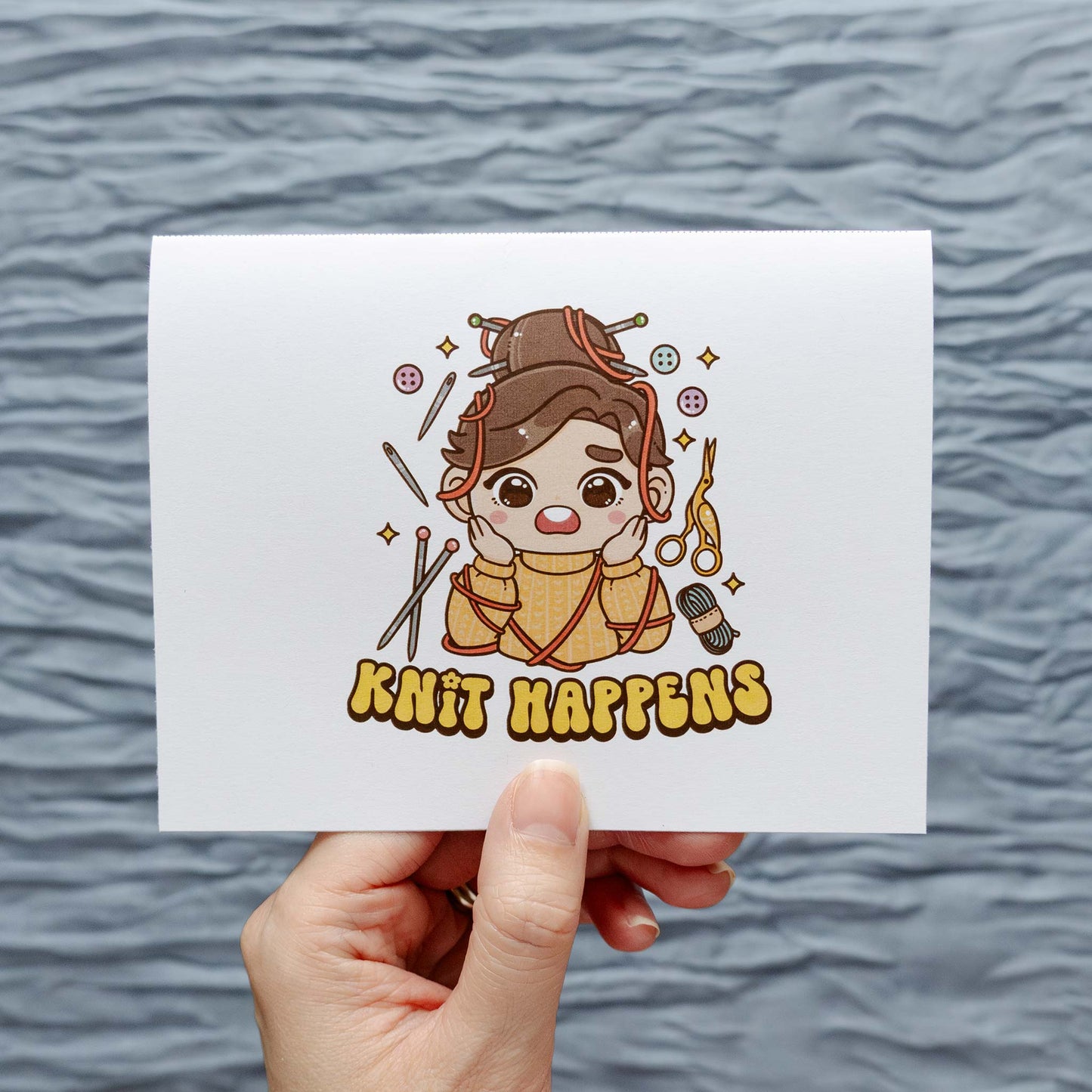 Printable "Knit Happens" Note & Care Card