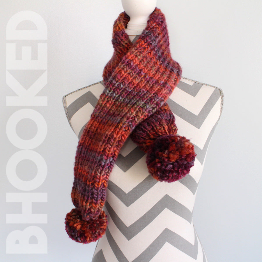 Easy Knit Pompom Scarf – B.Hooked