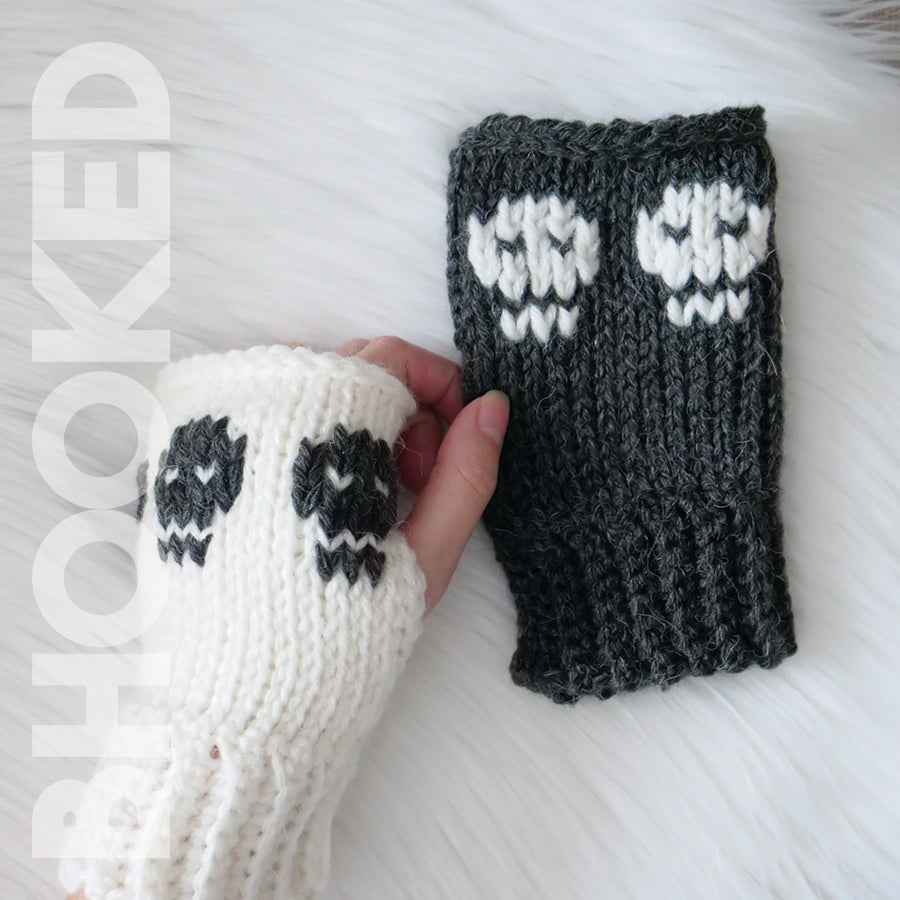 Spooky Skull Tunisian Crochet Hand Warmers PDF